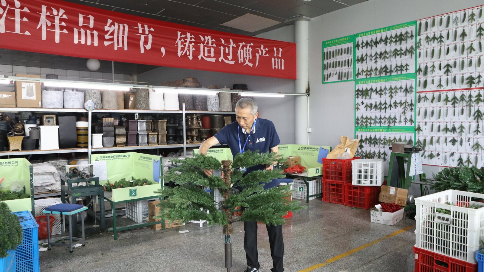 R&D engineer assembling a Christmas tree sample